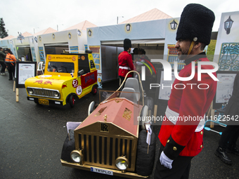 Soapbox cars and teams take part in the Red Bull Balineras race, a soapbox race that returns after 12 years, in Bogota, Colombia, on Septemb...