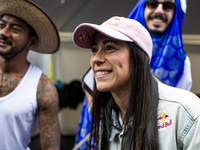 Colombian cyclist Mariana Pajon takes part in the Red Bull Balineras race, a soapbox race that returns after 12 years, in Bogota, Colombia,...