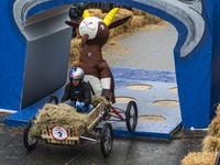 Soapbox cars and teams take part in the Red Bull Balineras race, a soapbox race that returns after 12 years, in Bogota, Colombia, on Septemb...