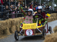 Soapbox cars and teams take part in the Red Bull Balineras race, a soapbox race that returns after 12 years, in Bogota, Colombia, on Septemb...