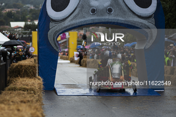 Soapbox cars and teams take part in the Red Bull Balineras race, a soapbox race that returns after 12 years, in Bogota, Colombia, on Septemb...