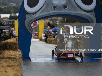 Soapbox cars and teams take part in the Red Bull Balineras race, a soapbox race that returns after 12 years, in Bogota, Colombia, on Septemb...