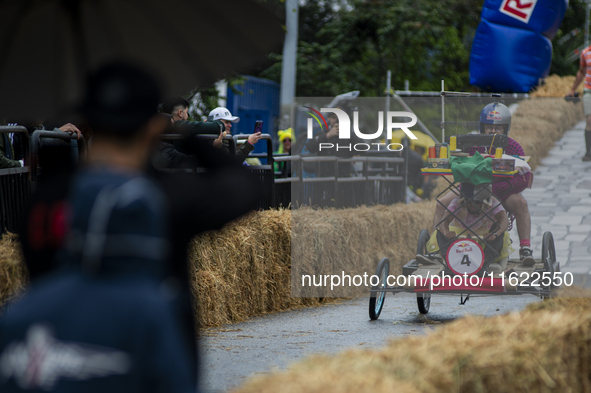 Soapbox cars and teams take part in the Red Bull Balineras race, a soapbox race that returns after 12 years, in Bogota, Colombia, on Septemb...