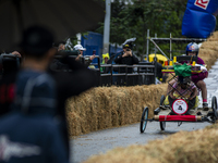 Soapbox cars and teams take part in the Red Bull Balineras race, a soapbox race that returns after 12 years, in Bogota, Colombia, on Septemb...