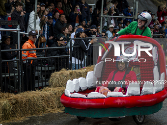 Soapbox cars and teams take part in the Red Bull Balineras race, a soapbox race that returns after 12 years, in Bogota, Colombia, on Septemb...