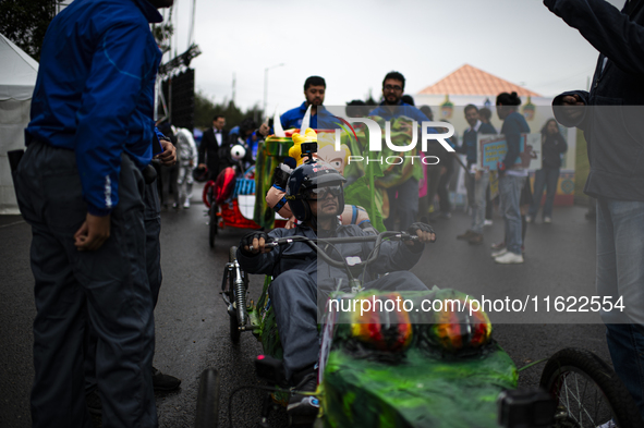 Soapbox cars and teams take part in the Red Bull Balineras race, a soapbox race that returns after 12 years, in Bogota, Colombia, on Septemb...