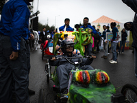 Soapbox cars and teams take part in the Red Bull Balineras race, a soapbox race that returns after 12 years, in Bogota, Colombia, on Septemb...