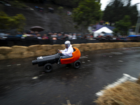 Soapbox cars and teams take part in the Red Bull Balineras race, a soapbox race that returns after 12 years, in Bogota, Colombia, on Septemb...