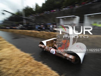 Soapbox cars and teams take part in the Red Bull Balineras race, a soapbox race that returns after 12 years, in Bogota, Colombia, on Septemb...