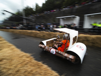 Soapbox cars and teams take part in the Red Bull Balineras race, a soapbox race that returns after 12 years, in Bogota, Colombia, on Septemb...