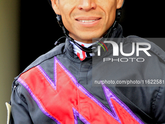 Jockey Jose Campos leaves the paddock ahead of the seventh race at Woodbine Racetrack in Toronto, Canada, on September 29, 2024. (