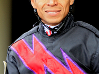 Jockey Jose Campos leaves the paddock ahead of the seventh race at Woodbine Racetrack in Toronto, Canada, on September 29, 2024. (