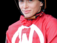 Jockey Sofia Vives leaves the paddock ahead of the seventh race at Woodbine Racetrack in Toronto, Canada, on September 29, 2024. (