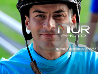 Jockey Sahin Civaci leaves the track after a win on War Strategy in the seventh race at Woodbine Racetrack in Toronto, Canada, on September...