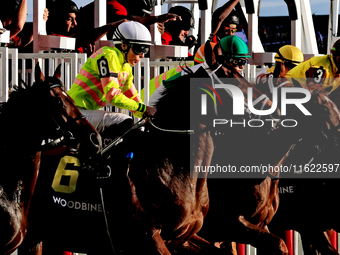 Jockey Emma-Jayne Wilson rides Jokestar (6) at the start of the 134th running of the $400,000 Breeders' Stakes, the third race of the OLG Ca...