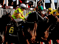 Jockey Emma-Jayne Wilson rides Jokestar (6) at the start of the 134th running of the $400,000 Breeders' Stakes, the third race of the OLG Ca...