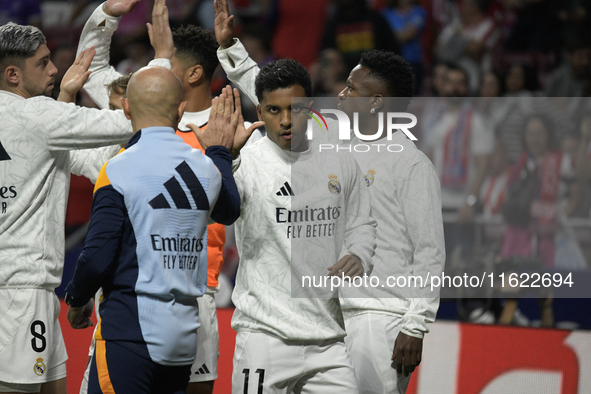 Rodrigo of Real Madrid warms up prior to the LaLiga match between Atletico de Madrid and Real Madrid CF at Estadio Civitas Metropolitano in...