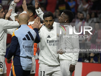 Rodrigo of Real Madrid warms up prior to the LaLiga match between Atletico de Madrid and Real Madrid CF at Estadio Civitas Metropolitano in...