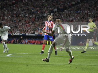 Eder Militao of Real Madrid CF celebrates his goal during the match between Atletico de Madrid and Real Madrid at Estadio Civitas Metropolit...