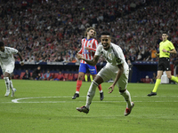 Eder Militao of Real Madrid CF celebrates his goal during the match between Atletico de Madrid and Real Madrid at Estadio Civitas Metropolit...