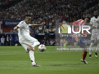 Eder Gabriel Militao of Real Madrid scores the first goal during the match between Atletico de Madrid and Real Madrid at Estadio Civitas Met...