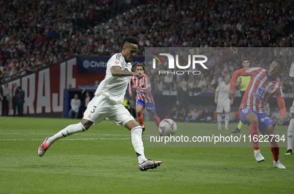 Eder Gabriel Militao of Real Madrid scores the first goal during the match between Atletico de Madrid and Real Madrid at Estadio Civitas Met...