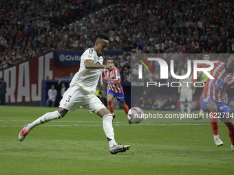 Eder Gabriel Militao of Real Madrid scores the first goal during the match between Atletico de Madrid and Real Madrid at Estadio Civitas Met...