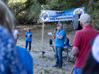 Napa community members participate in the inaugural Napa Day Against Hate at Westwood Hills Park, in Napa, Calif., on July 29, 2024. Rabbi N...