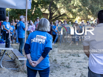 Napa community members participate in the inaugural Napa Day Against Hate at Westwood Hills Park, in Napa, Calif., on July 29, 2024. Rabbi N...