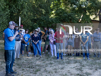 Napa community members participate in the inaugural Napa Day Against Hate at Westwood Hills Park, in Napa, Calif., on July 29, 2024. Rabbi N...