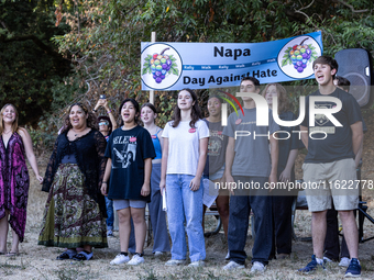 Napa community members participate in the inaugural Napa Day Against Hate at Westwood Hills Park, in Napa, Calif., on July 29, 2024. Vintage...