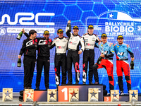 Driver Elfyn Evans and co-driver Scott Martin, Kalle Rovanpera and co-driver Jonne Halttunen, and driver Ott Tanak and co-driver Martin Jarv...