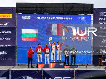 Nikolay Gryazin and co-driver Konstantin Aleksandrov, Yohan Rossel and co-driver Arnaud Dunand, and Gus Greensmith and co-driver Jonas Ander...