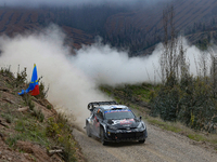 Driver Kalle Rovanpera and co-driver Jonne Halttunen of the team Toyota Gazoo Racing WRT drive the Toyota GR Yaris Rally1 Hybrid. They face...