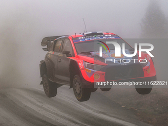 Driver Esapekka Lappi and co-driver Janne Ferm of the Hyundai Shell Mobis World Rally Team, in a Hyundai i20 N Rally1 Hybrid, face the third...