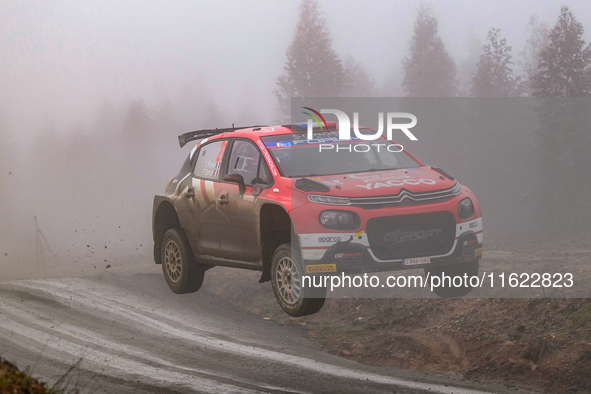 Driver Yohan Rossel and co-driver Arnaud Dunand of the team AEC - DG Sport Competition Citroen C3 face the third day of the race during the...