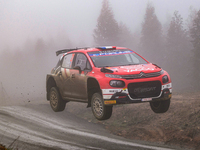 Driver Yohan Rossel and co-driver Arnaud Dunand of the team AEC - DG Sport Competition Citroen C3 face the third day of the race during the...