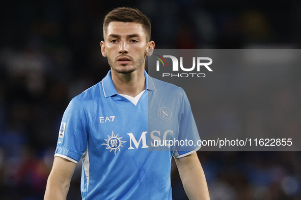 Napoli's Billy Gilmour looks on during the Serie A soccer match between SSC Napoli and Monza at Stadio Maradona in Naples, Italy, on Septemb...