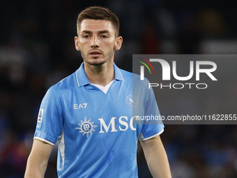 Napoli's Billy Gilmour looks on during the Serie A soccer match between SSC Napoli and Monza at Stadio Maradona in Naples, Italy, on Septemb...