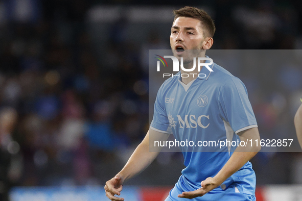 Napoli's Billy Gilmour reacts during the Serie A soccer match between SSC Napoli and Monza at Stadio Maradona in Naples, Italy, on September...