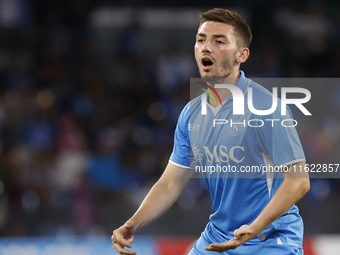 Napoli's Billy Gilmour reacts during the Serie A soccer match between SSC Napoli and Monza at Stadio Maradona in Naples, Italy, on September...