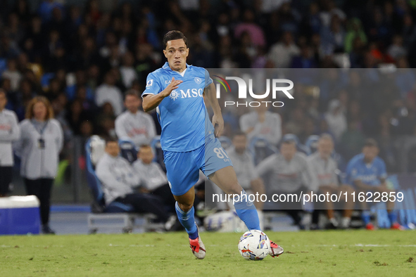 Napoli's Giacomo Raspadori controls the ball during the Serie A soccer match between SSC Napoli and Monza at Stadio Maradona in Naples, Ital...