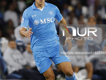 Napoli's Giacomo Raspadori controls the ball during the Serie A soccer match between SSC Napoli and Monza at Stadio Maradona in Naples, Ital...