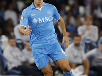 Napoli's Giacomo Raspadori controls the ball during the Serie A soccer match between SSC Napoli and Monza at Stadio Maradona in Naples, Ital...