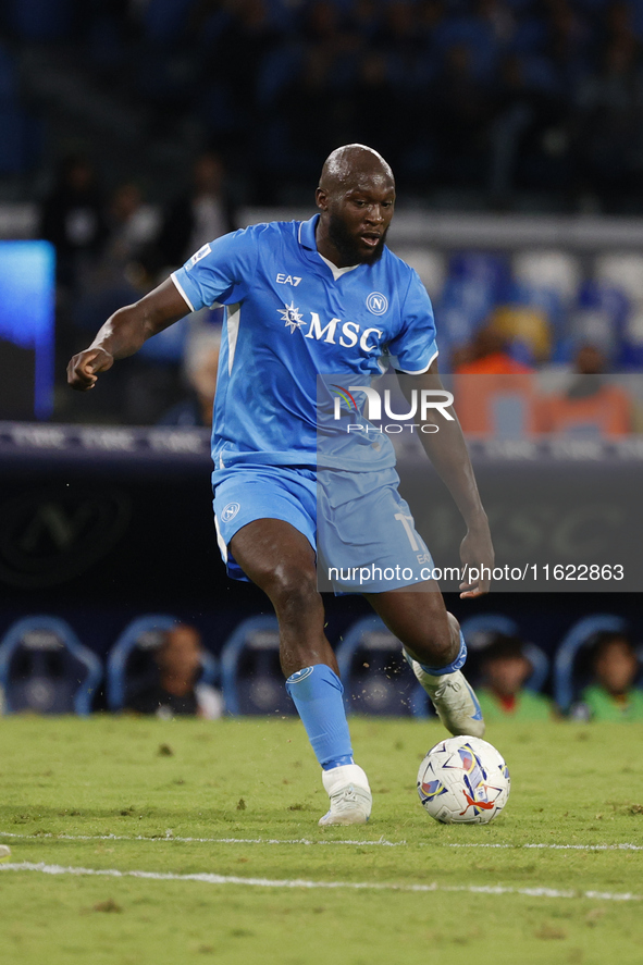 Napoli's Romelu Lukaku is seen in action during the Serie A soccer match SSC Napoli vs. Monza at Stadio Maradona in Naples, Italy, on Septem...