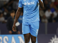 Napoli's Romelu Lukaku reacts during the Serie A soccer match between SSC Napoli and Monza at Stadio Maradona in Naples, Italy, on September...