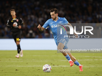 Napoli's Khvicha Kvaratskhelia controls the ball during the Serie A soccer match SSC Napoli vs. Monza at Stadio Maradona in Naples, Italy, o...