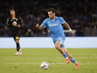 Napoli's Khvicha Kvaratskhelia controls the ball during the Serie A soccer match SSC Napoli vs. Monza at Stadio Maradona in Naples, Italy, o...