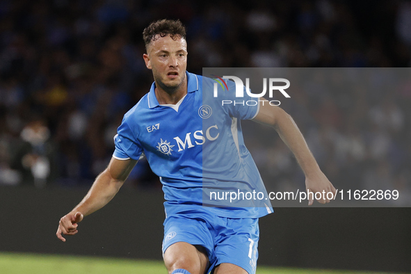 Napoli's Amir Rrahmani controls the ball during the Serie A soccer match SSC Napoli vs. Monza at Stadio Maradona in Naples, Italy, on Septem...