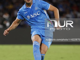 Napoli's Amir Rrahmani controls the ball during the Serie A soccer match SSC Napoli vs. Monza at Stadio Maradona in Naples, Italy, on Septem...